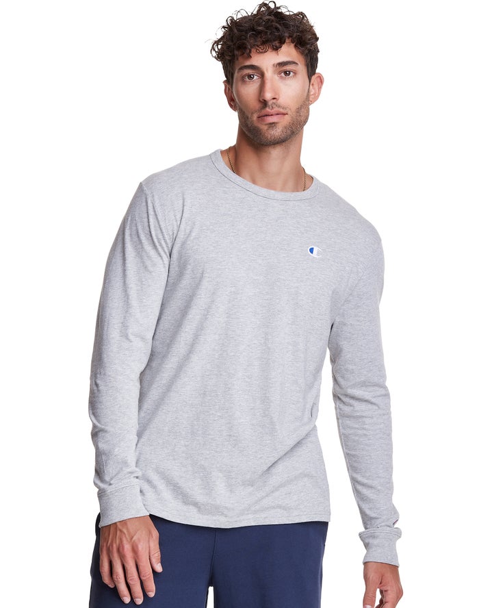 Champion Herre T-Shirts Grå - Long-Sleeve Lightweight C Logo - Danmark XLC-641285